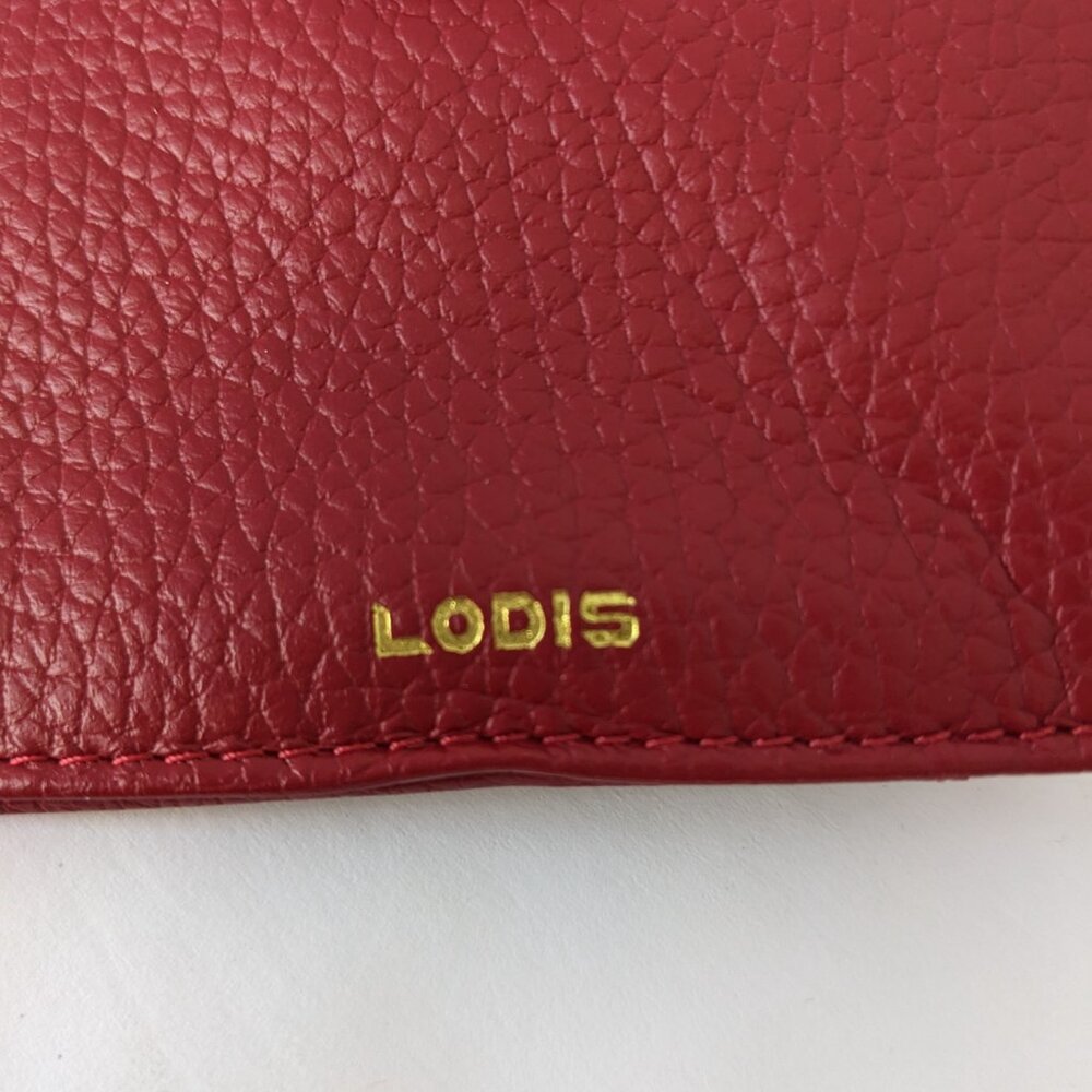 LODIS Red Pebbled Leather Wristlet Wallet Credit Card Stacker Gold Hardware 5x8 - Picture 6 of 16